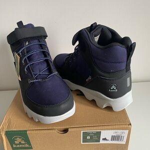 Brand New- Kamik Kids' Lynx Mid Black and Blue Shoes